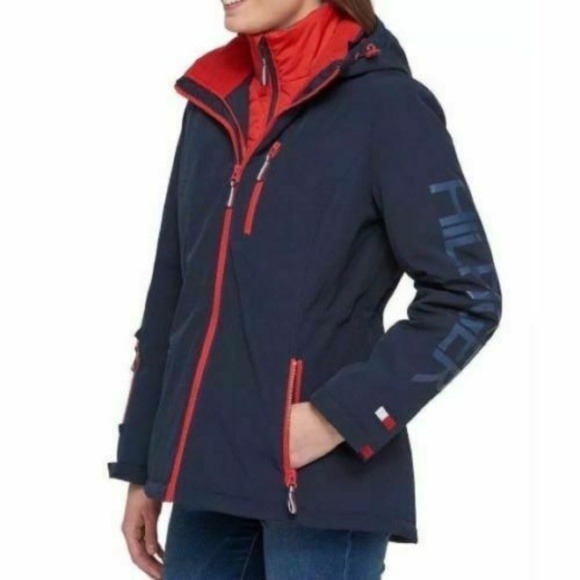 Tommy Hilfiger Hooded Windbreaker Rain Jacket - Picture 1 of 3